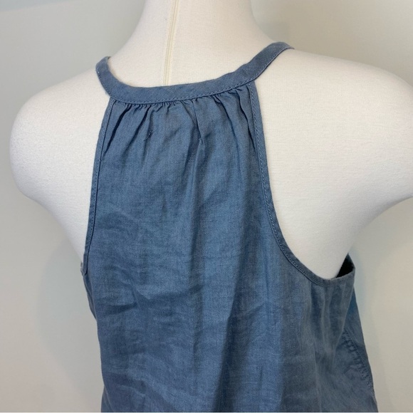 Lou & Grey Loft NWT Linen Dusty Gray Romper Sz S Tie Neck Racerback Pockets - Picture 10 of 15